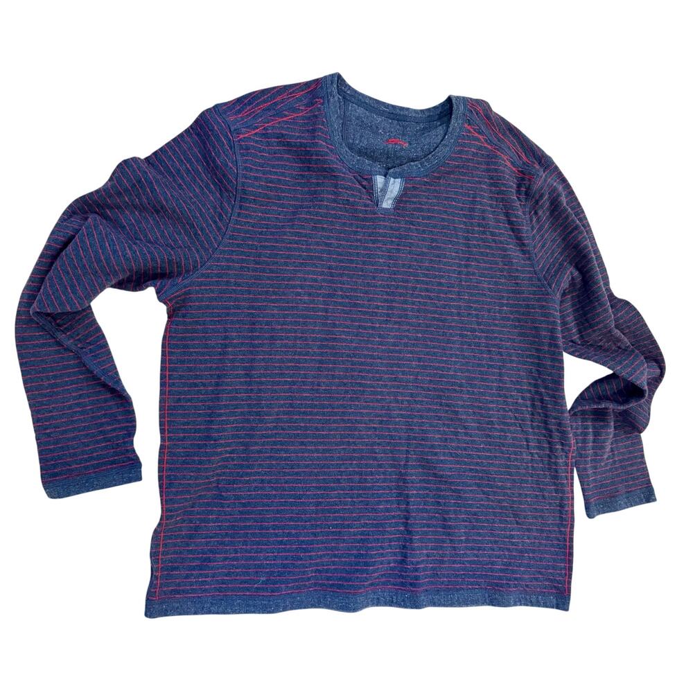 Tommy Bahama Men's XL Henley Cotton Blend Long Sleeve Blue Stripe Shirt
